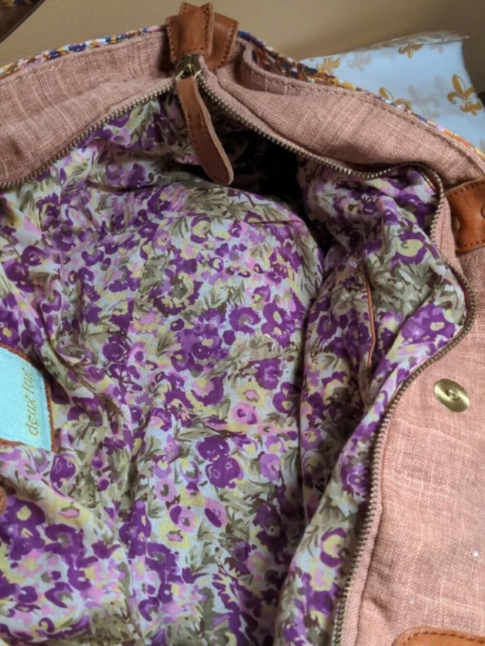 Anthropologie Deux Lux Boho Tote Weekender Travel Bag Floral Lined Large - Picture 12 of 14